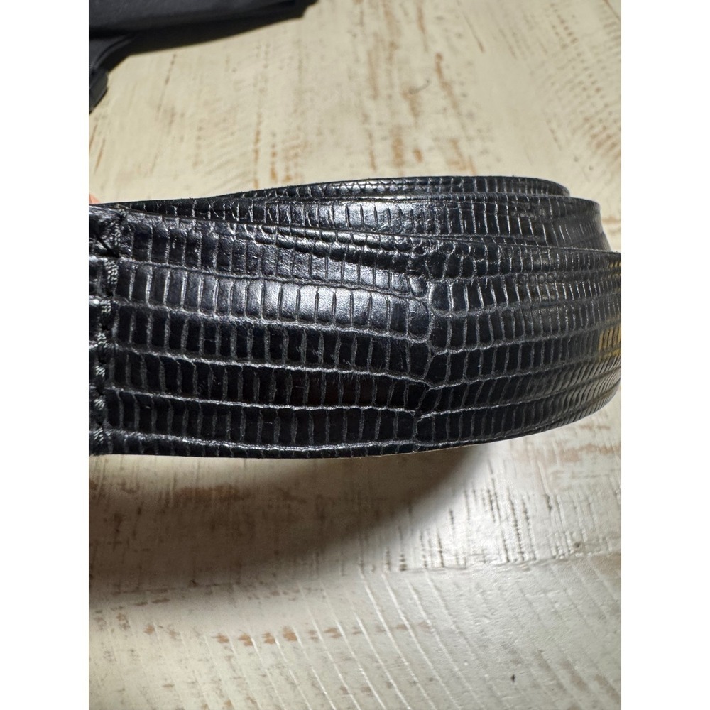 Stefano Piazza Parma Mens Black Lizard Embossed Leather Belt Made in Italy 40105